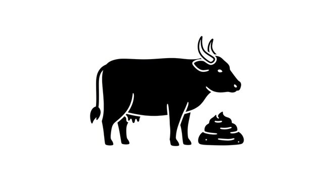 Black silhouette of cow with dung.