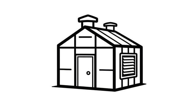 Simple black and white house drawing.