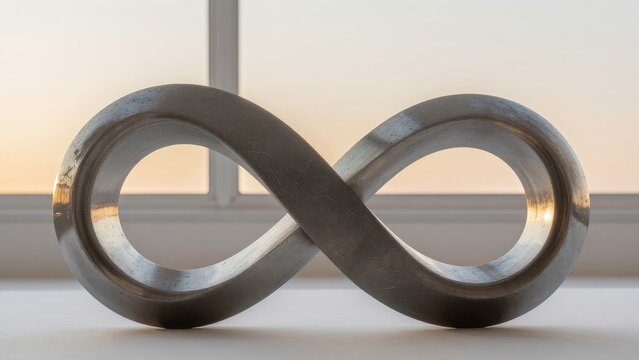 Sleek Infinity Symbol Sculpture in Minimalistic Interior Setting