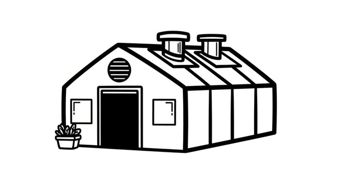 Simple line drawing of a greenhouse.