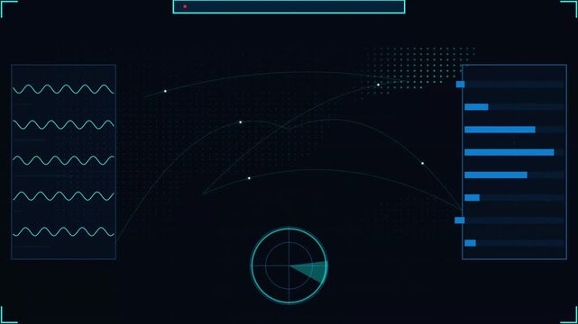 Futuristic Digital HUD Interface with Radar and Data Charts