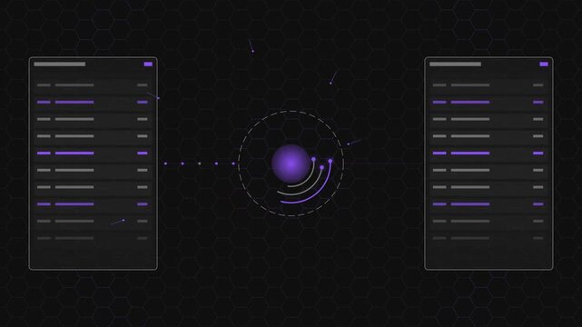 Futuristic Data Network Communication Interface with Glowing Spherical Node
