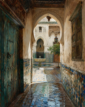 Hidden Fountain Courtyard of Fez, Morocco 
