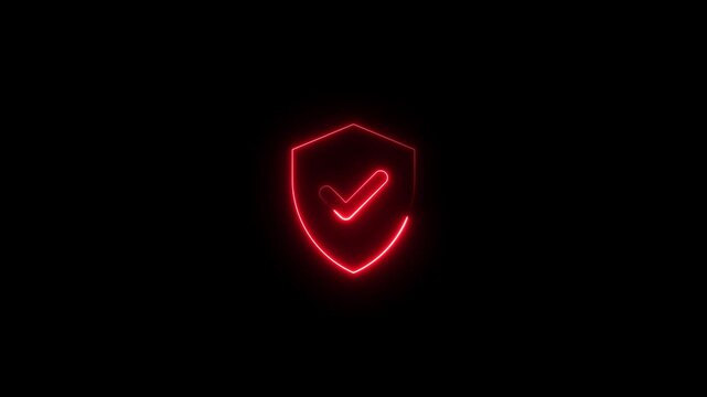 neon security shield with check mark animation, security privacy password protection safety,  security lock icon animation encryption privacy protection secret padlock icon on black background