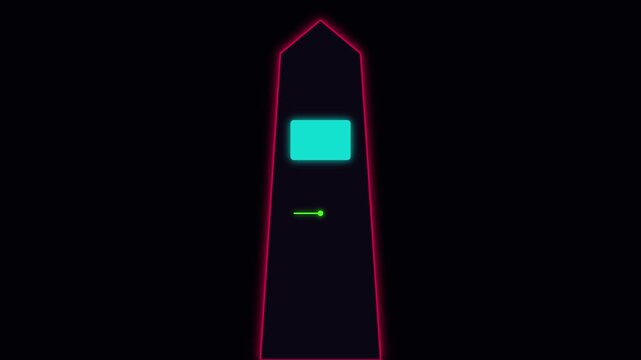 Neon obelisk abstract digital animation 4k background, with glowing cyberpunk, interface