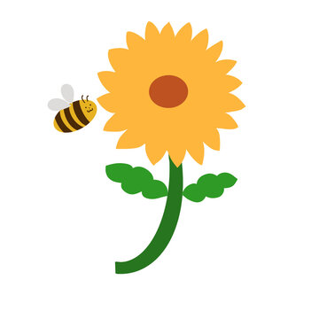 bee and sunflower vector illustration yellow flower