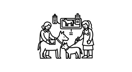 Fototapeta premium People and dogs in a city.