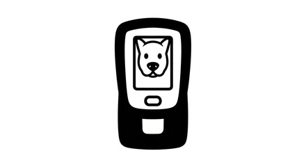 Mobile phone with dog on screen.