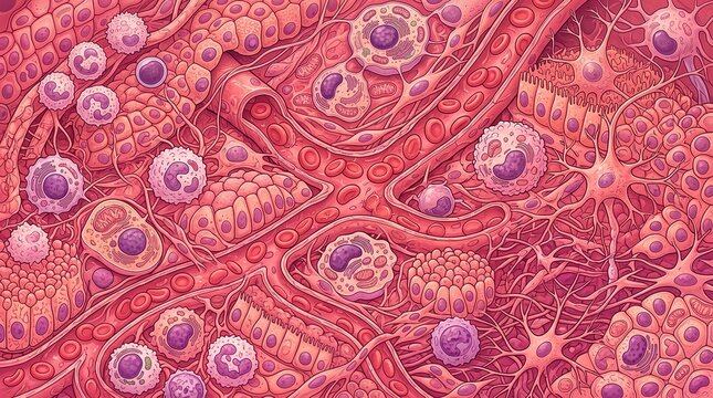 Human Immune System Cells Attacking Pathogens Detailed Illustration