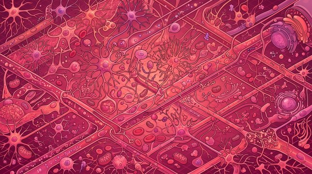 Microscopic View of Neural Network and Cells in Brain Tissue