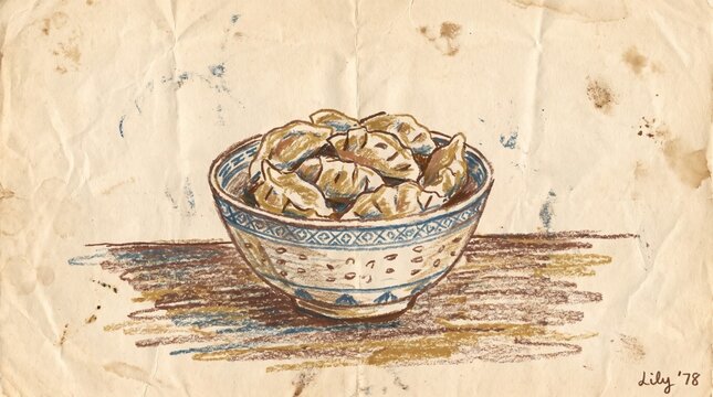 Vintage Watercolor Bowl of Dried Figs on Rustic Cloth