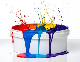Fototapeta premium Colorful paint splashing from a white plastic bucket.