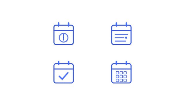 Professional HTML, CSS, and JavaScript motion graphic featuring four clean, modern animated calendar icons, designed as a polished microstock-ready digital asset.