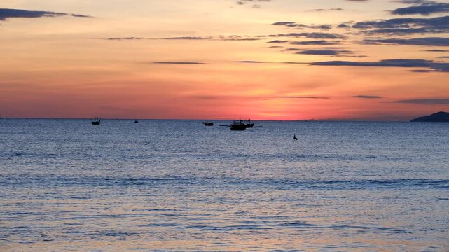 Landscape video of early morning dawn over the sea in Da Nang Vietnam