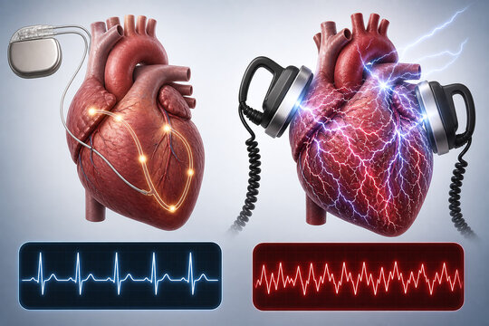 Cardiac Rhythm Comparison With Pacemaker And Defibrillation