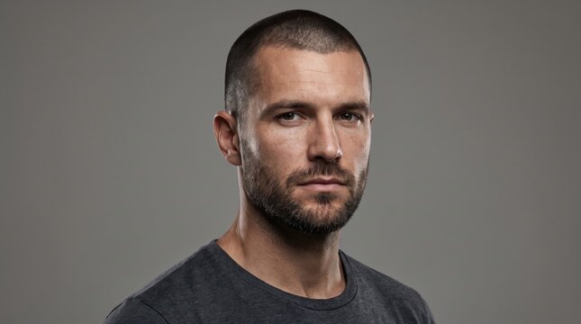 Portrait of athletic man with buzz cut hairstyle and beard