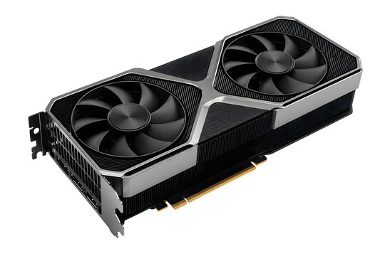 Modern AI Accelerator GPU Card with Advanced Cooling Fins Isolated on White