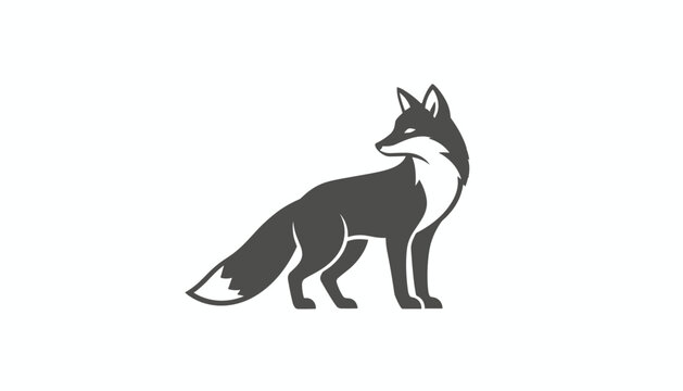 Fox standing silhouette looking back over its shoulder shown in dark grey on a clean white background.