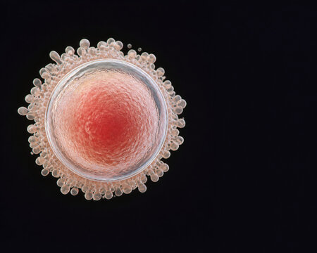 Human egg cell macro isolated on dark background