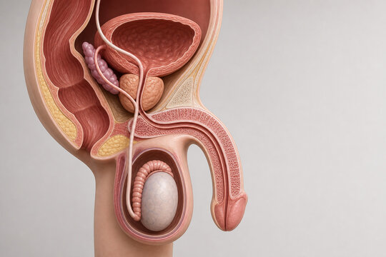 Male reproductive tract cutaway anatomical medical illustration