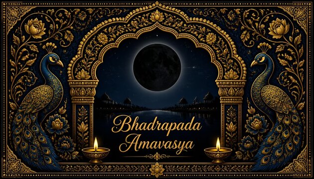 Full Moon Through Ornate Archway For Bhadrapada Amavasya Festival night sky stars