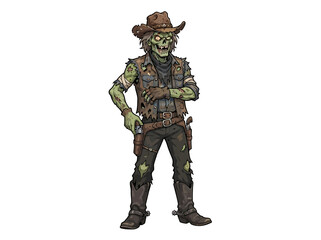 Obraz premium Undead cowboy character standing in a classic western outfit.