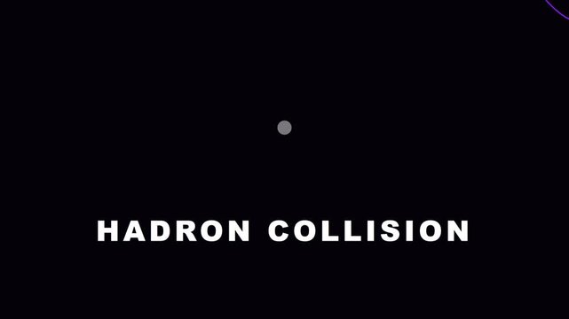 Hadron collision science animation: particle physics concept with orbiting electrons and atomic structure on 4k black background