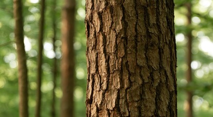 Fototapeta premium Close-up of rough bark on a tree trunk in a forest