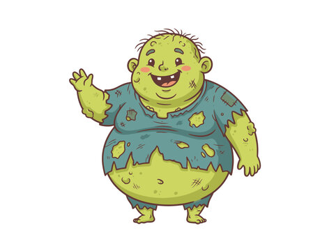A friendly cartoon zombie character waving hello.