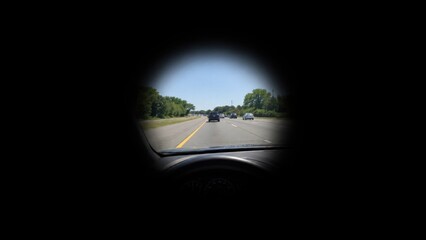 Fototapeta premium Glaucoma tunnel vision simulation while driving on highway