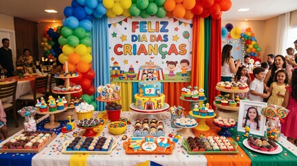 Obraz premium Childrens Day Celebration with Colorful Decorations and Sweet Treats