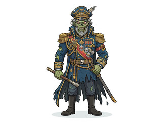 Fototapeta premium Undead military general in tattered uniform holding a sword.