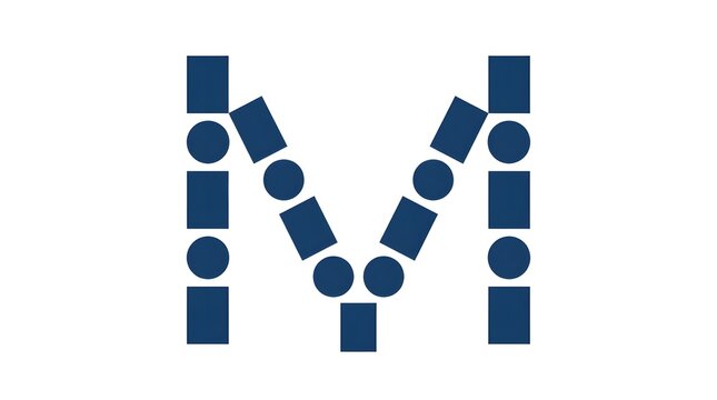 Creative V-shaped geometric logo constructed from rectangles, circles, and angled elements arranged symmetrically on a white background. A versatile concept for sports, technology, education, and mode
