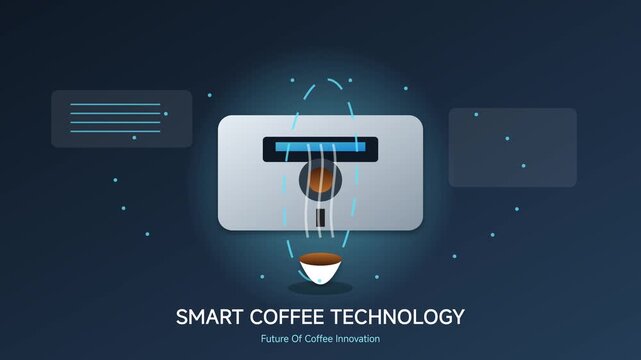 Futuristic Smart Coffee Machine Vector Illustration with Digital Interface