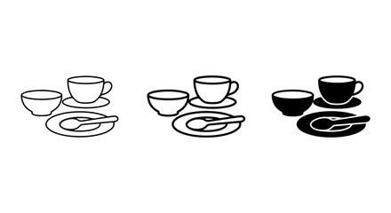 Obraz premium Coffee Cup and Saucer Icons, Simple Line Art and Silhouette Set, Breakfast Beverage Service