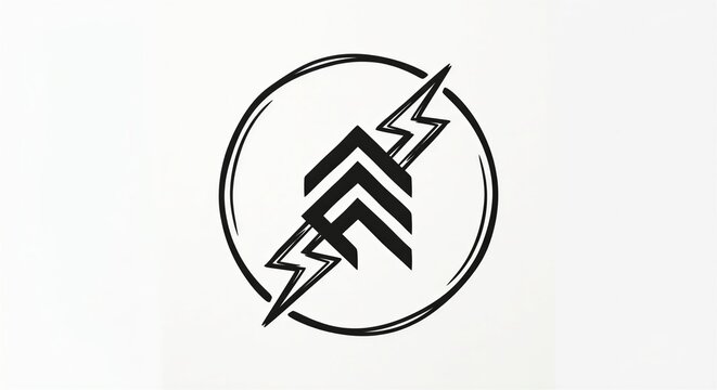 Minimalist circular badge logo with zigzag lightning symbol