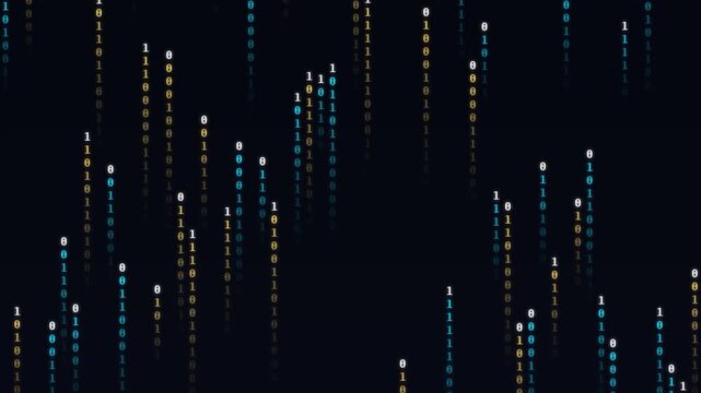 Digital binary code rain animation with glowing green numbers on black background for cyber tech visuals