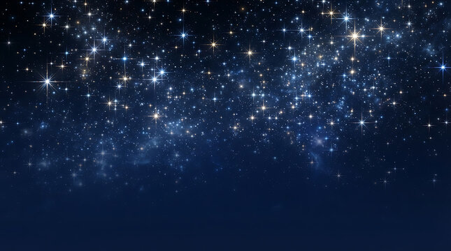 Distant glowing stars scattered across deep blue celestial void with expanse twinkling stars showcases vast expanse soft ethereal light blue night sky