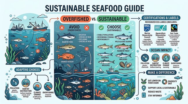 Sustainable seafood guide infographic for environmental awareness