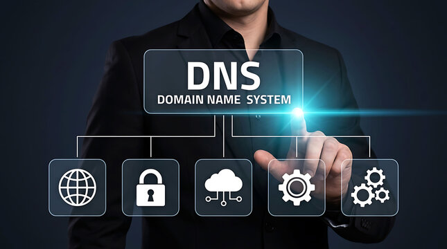 DNS domain name system network server technology internet cybersecurity concept