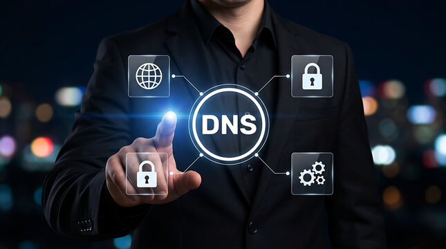 DNS domain name system network server technology internet cybersecurity concept