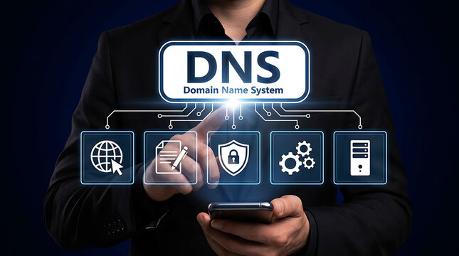 DNS domain name system network server technology internet cybersecurity concept