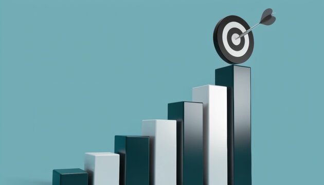 3 d bar graph with ascending bars and a target with an arrow