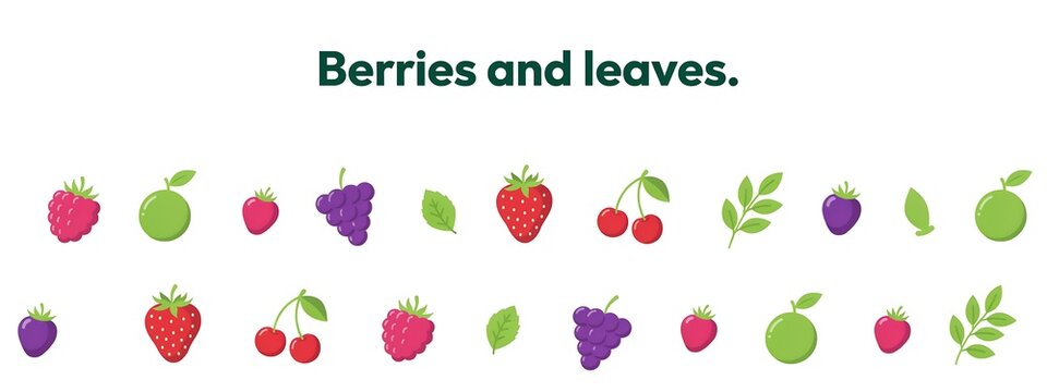 High-level description a digital illustration featuring a collection of vibrant berries and green foliage icons