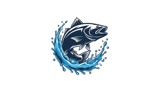 A stylized illustration of a fish jumping out of water
