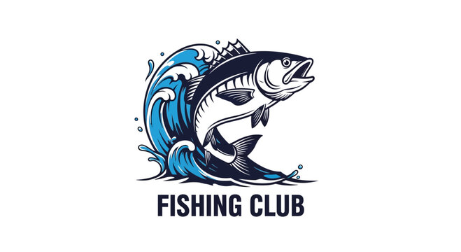 A stylized illustration of a large fish jumping from water