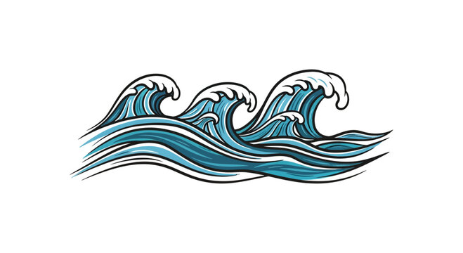 A stylized illustration of blue ocean waves on white background