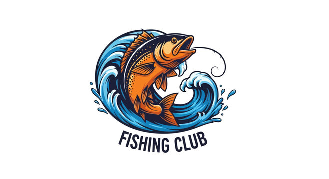 A vibrant illustration of a fish jumping out of blue waves
