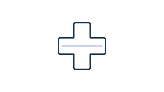 Minimalist Blue Outline Cross Icon with Light Blue Line, Medical Symbol for First Aid, Health Care, and Addition, isolated on white