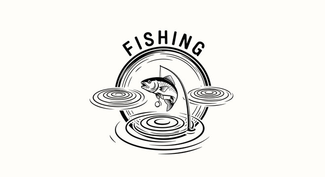 A vintage style graphic illustration of a fish being caught